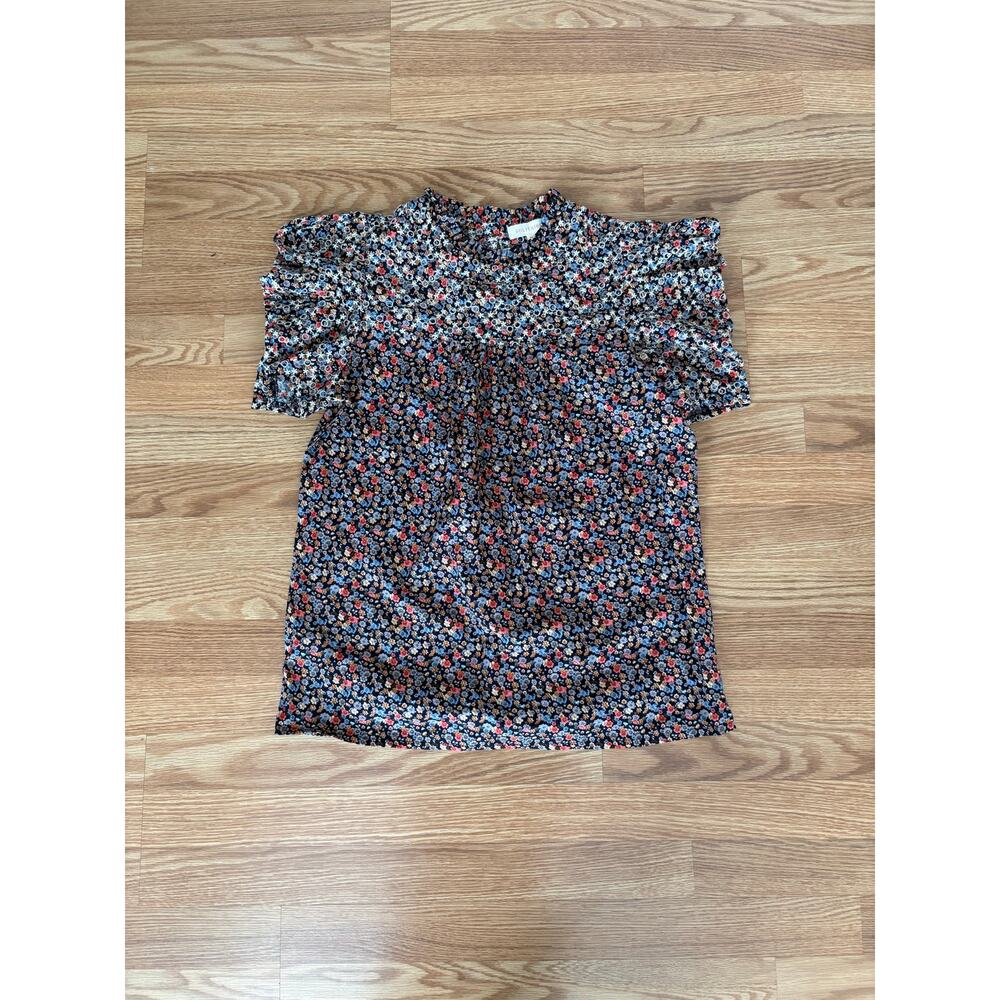 Solitaire Women’s Floral Puff Shoulder Blouse Very Pretty And Feminine Sz M